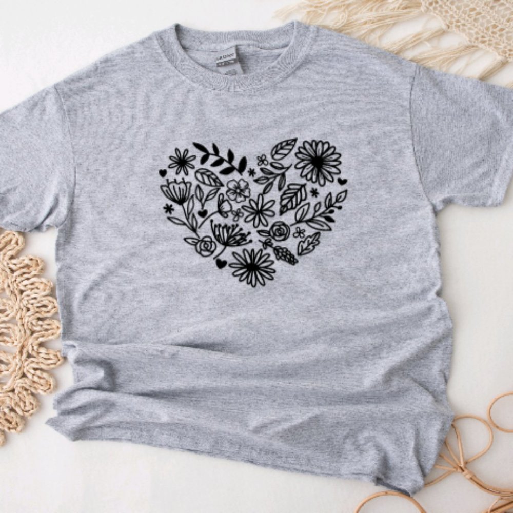 Wildflower Heart T shirt - Gray